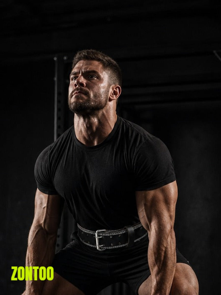 Zontoo Lifting Belt in use — deadlift setup, belt on