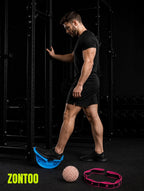Zontoo Leg Day Recovery Kit in use — calf stretcher, spiky ball and stretch strap