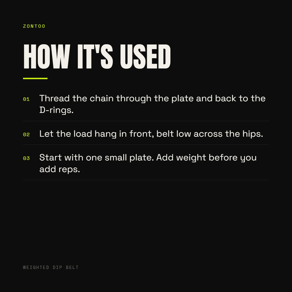 Zontoo Weighted Dip Belt — how it's used
