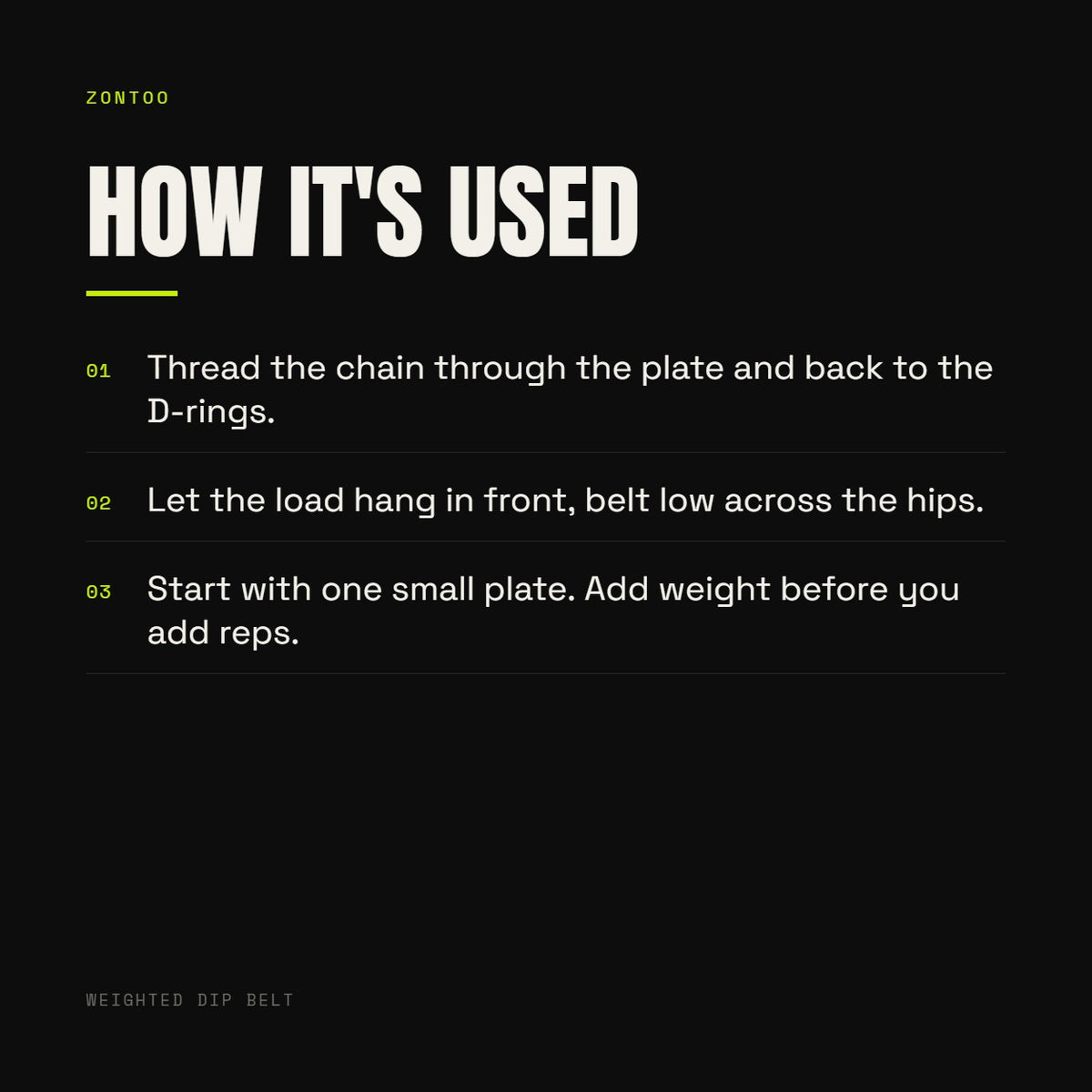 Zontoo Weighted Dip Belt — how it's used