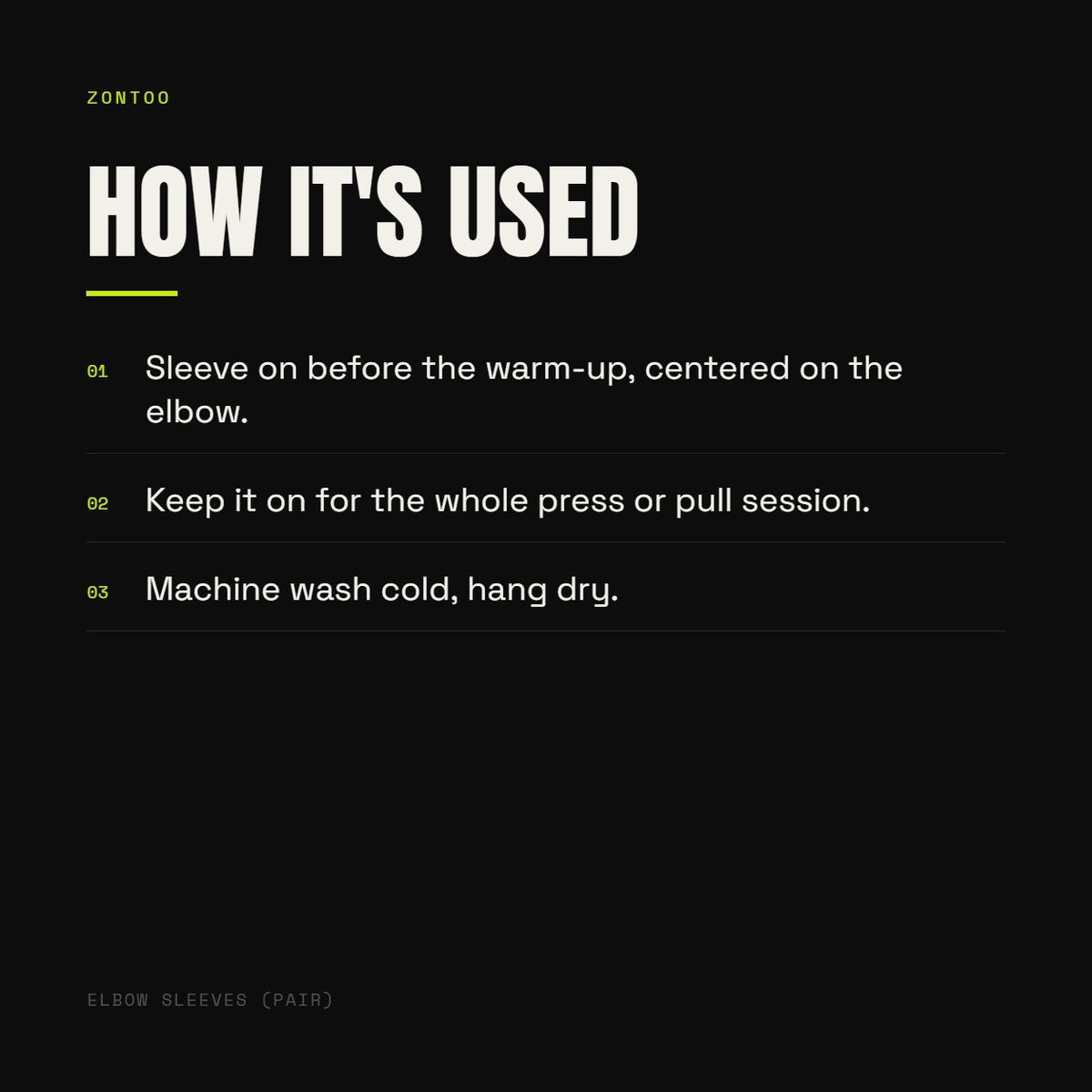 Zontoo Elbow Sleeves (pair) — how it's used