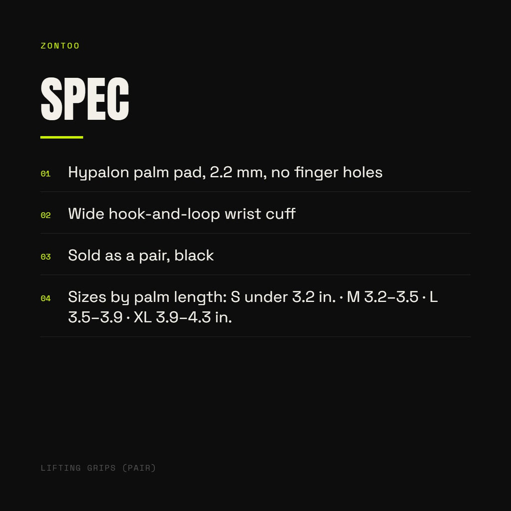 Zontoo Lifting Grips (pair) — spec