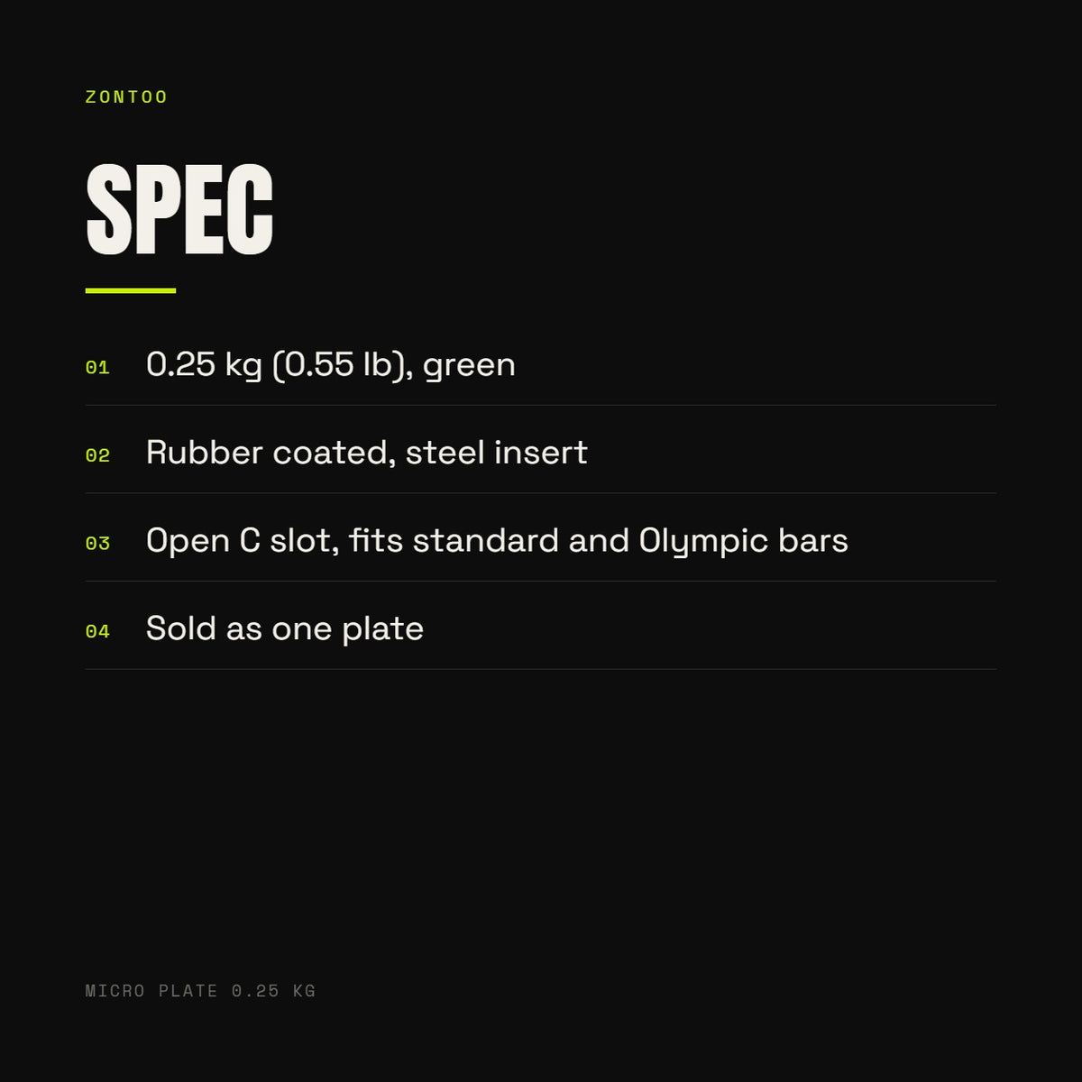 Zontoo Micro Plate 0.25 kg — spec