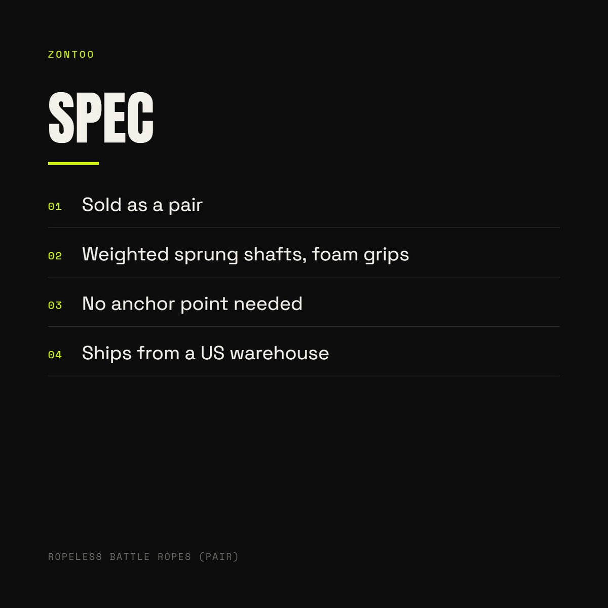 Zontoo Ropeless Battle Ropes (pair) — spec