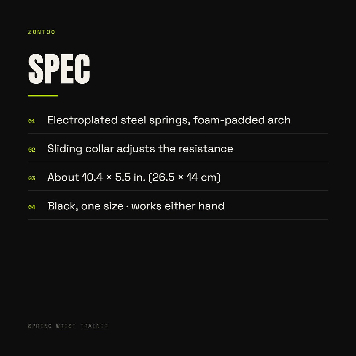 Zontoo Spring Wrist Trainer — spec